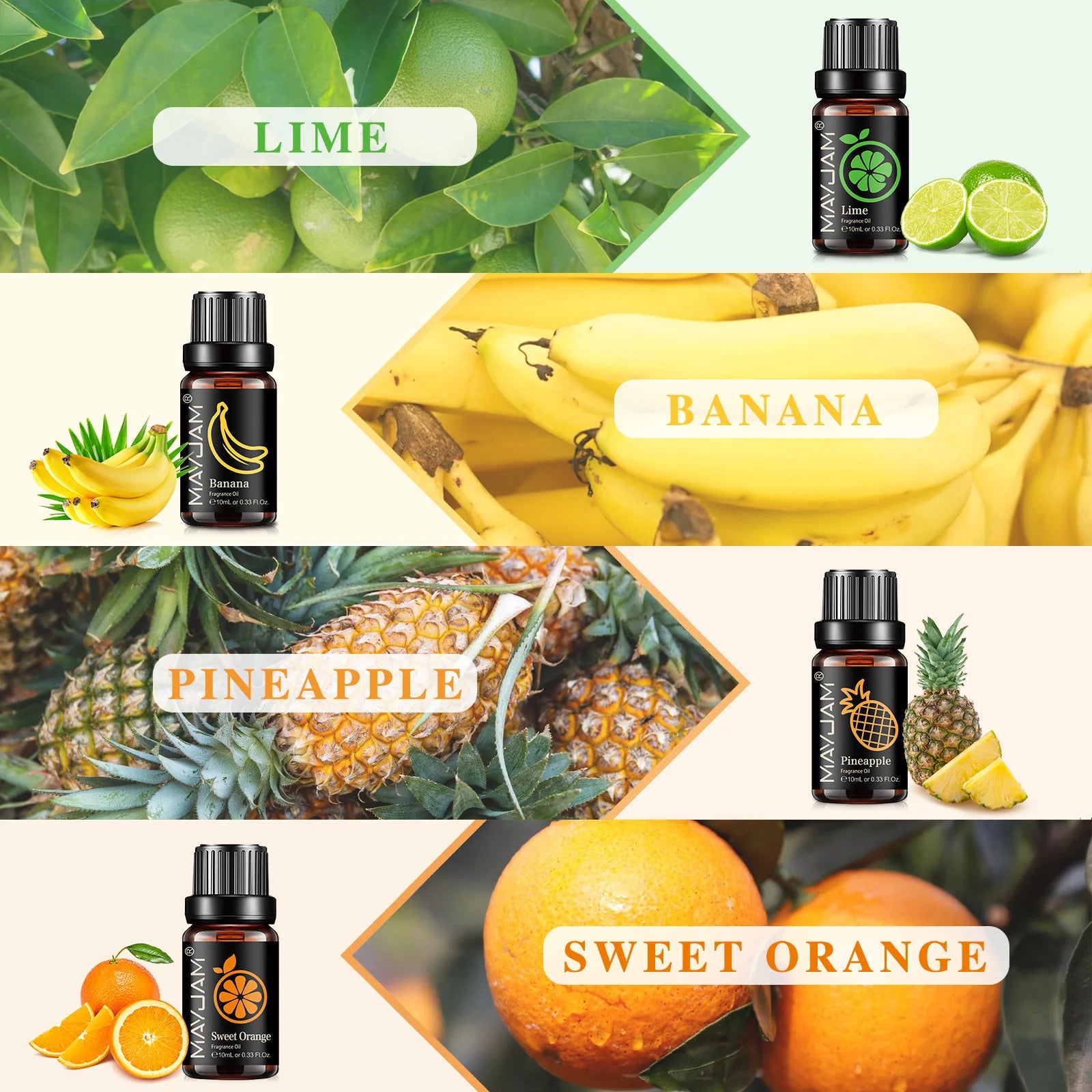 8Pcs/Set Fruit Fragrance Oils Strawberry Mango Banana Sweet Orange Papaya Lime Pineapple Passion Fruit Aroma Oil